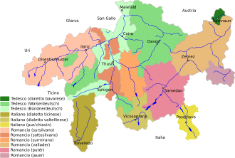 Distribución lingüística en el cantón de los Grisones