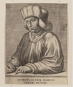 Retrato de Hubert van Eyck según un grabado en cobre atribuido a Johan Wierix