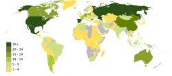 Mapa de la distribución de la Red Mundial de Reservas de la Biosfera en 2011