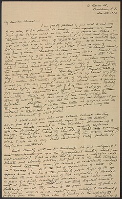 Manuscrito de carta enviada por H. P. Lovecraft a Donald Wandrei.