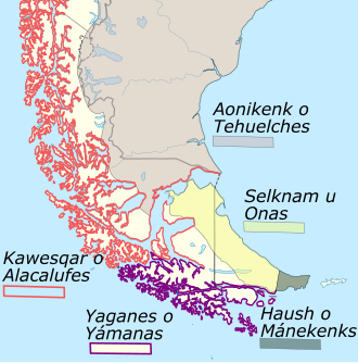 Mapa que muestra la ubicación de los haush en la Patagonia austral