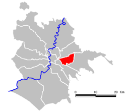 Mapa de ubicación del Municipio Roma V dentro del territorio de la ciudad de Roma.