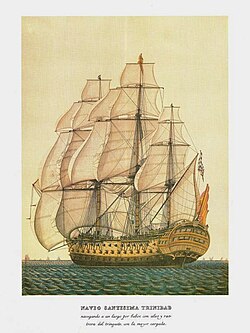 Navío Santísima Trinidad, buque insignia de la escuadra española.