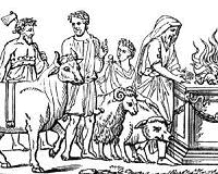 Escena ilustrativa de un sacrificio de animales en la antigua Roma.