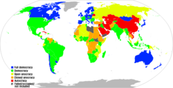 Mapa de los diferentes regímenes políticos en el mundo en 2017.