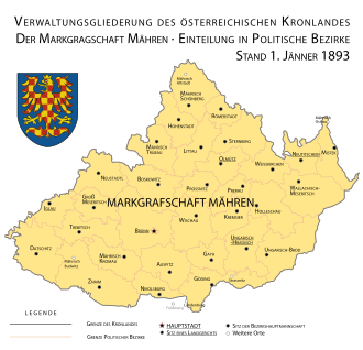 División administrativa de Moravia en 1893