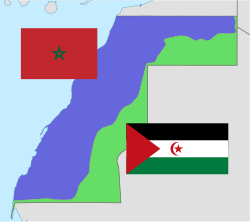 Mapa de las áreas de control en el Sahara Occidental
