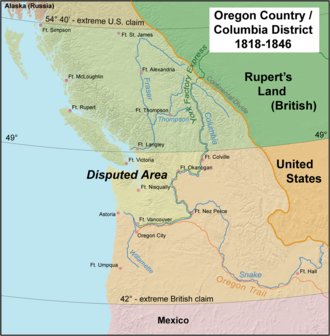 Mapa histórico del territorio en disputa durante las negociaciones de Oregón.