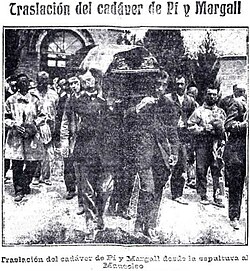 Traslado del cuerpo de Pi y Margall al mausoleo en Madrid