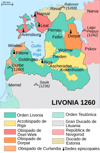 Mapa medieval de Livonia de 1260