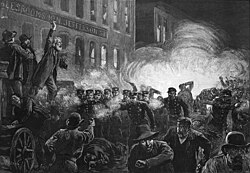 Grabado histórico de la revuelta de Haymarket