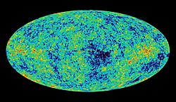 Mapa de la radiación de fondo de microondas captado por satélites.