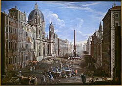 Pintura histórica de Viviano Codazzi que muestra la plaza Navona en 1667