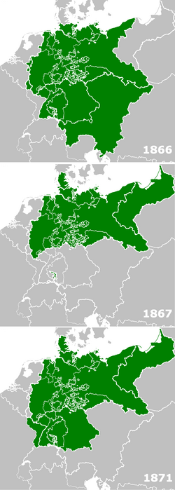 Mapas históricos de la Confederación Germánica, la Confederación Alemana del Norte y el Imperio alemán.