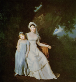 Pintura de Marguerite Gérard que muestra a Mme de Staël y su hija
