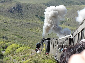Locomotora a vapor transitando por las vías patagónicas