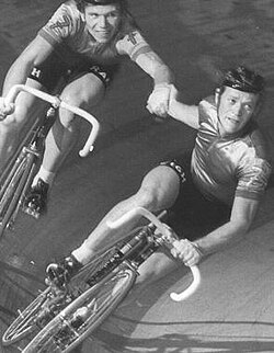 Günter Haritz junto a René Pijnen en los Seis días de Múnich