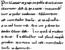 Fragmento manuscrito del texto en romana lingua pronunciado por Luis el Germánico.