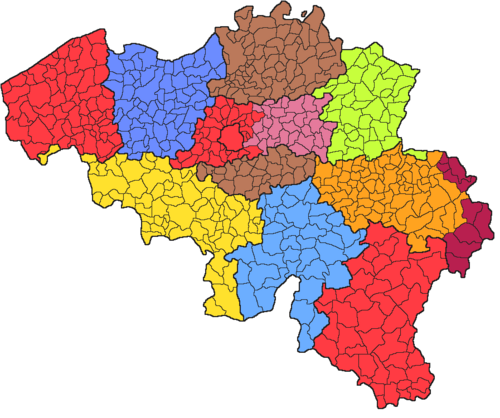 Mapa de los distritos judiciales de Bélgica