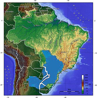 Mapa que muestra la ubicación del Acuífero Guaraní en Sudamérica.
