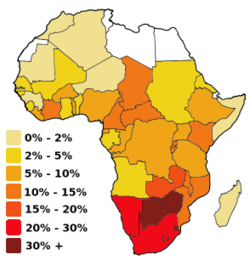Porcentaje de infectados en el continente africano