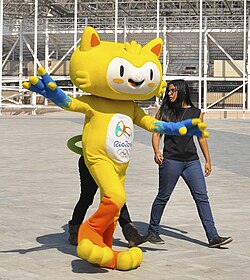 La mascota olímpica Vinicius en el Parque Olímpico de Barra da Tijuca.