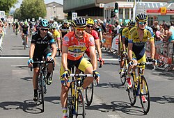 Nicolas Roche con el maillot de líder en la edición de 2014