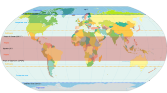 Mapa que muestra las zonas templadas en las partes iluminadas del planeta.