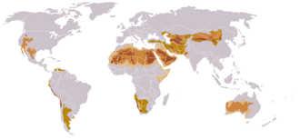 Mapa de la distribución mundial de desiertos y semidesiertos
