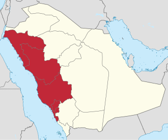 Mapa de la ubicación del Hiyaz en Arabia Saudita