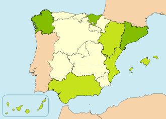 Mapa de las comunidades autónomas con estatutos de autonomía