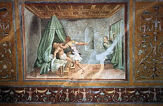 Pintura clásica que representa la escena de la violación de Lucrecia
