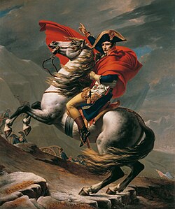 Napoleón cruzando los Alpes pintado en 1801