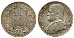 Moneda histórica con la efigie papal