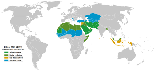 Mapa de países con mayoría musulmana y su relación con la separación iglesia-estado