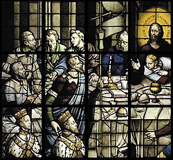Detalle de una de las famosas vidrieras históricas en la iglesia de Gouda