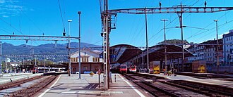 Primer plano de los andenes de la estación de Olten