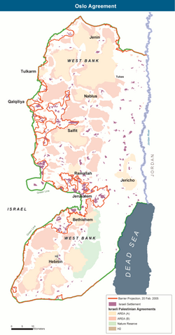 Mapa de Cisjordania y sus áreas administrativas
