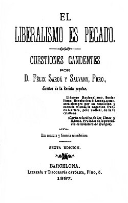 Portada histórica del libro El liberalismo es pecado