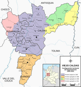 Mapa histórico de la conformación territorial del Viejo Caldas