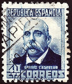 Sello de la II República dedicado a Emilio Castelar