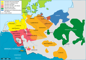 Mapa de las tribus germánicas alrededor del año 50 a. C.