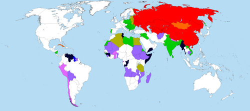 Mapa mundial combinado de los países que se han declarado como estados socialistas en algún momento de su historia