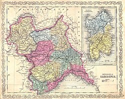Mapa histórico del Reino de Cerdeña-Piamonte en 1856