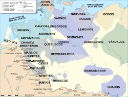 Mapa de tribus germánicas y asentamientos romanos