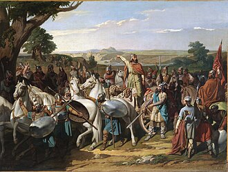 Pintura histórica que representa al rey Don Rodrigo arengando a sus tropas