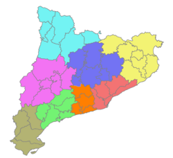 Mapa de los ámbitos funcionales territoriales de Cataluña destacando en rojo el ámbito metropolitano de Barcelona