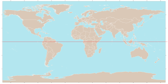 Mapa mundial destacando el trazo de la línea ecuatorial.