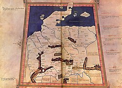 Mapa del siglo XV de Germania según la Geografía de Ptolomeo