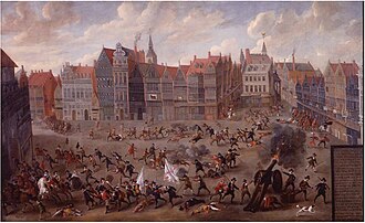 Pintura histórica que ilustra el saqueo de la ciudad